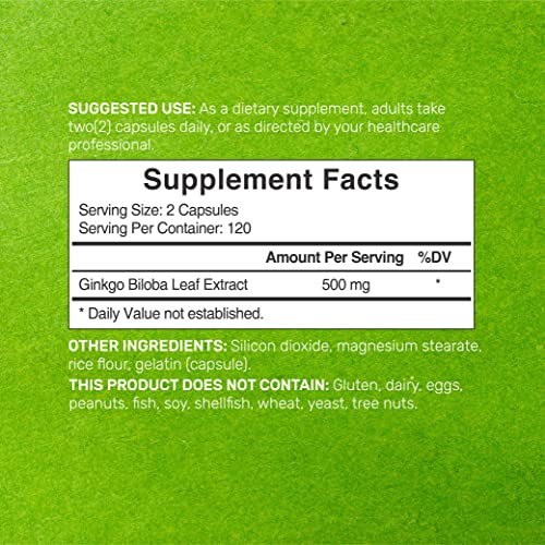 Ginkgo Biloba 500mg 240 Capsules, 4 Month Supply