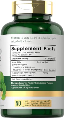 Ginkgo Biloba 6000mg Capsules, 200 Count