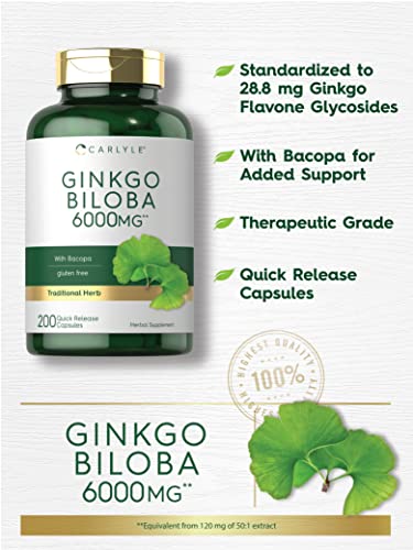 Ginkgo Biloba 6000mg Capsules, 200 Count
