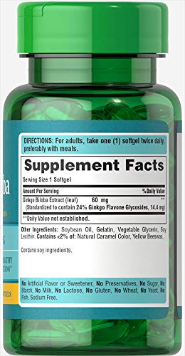 Ginkgo Biloba Extract Softgels 60 Mg, 120 Count