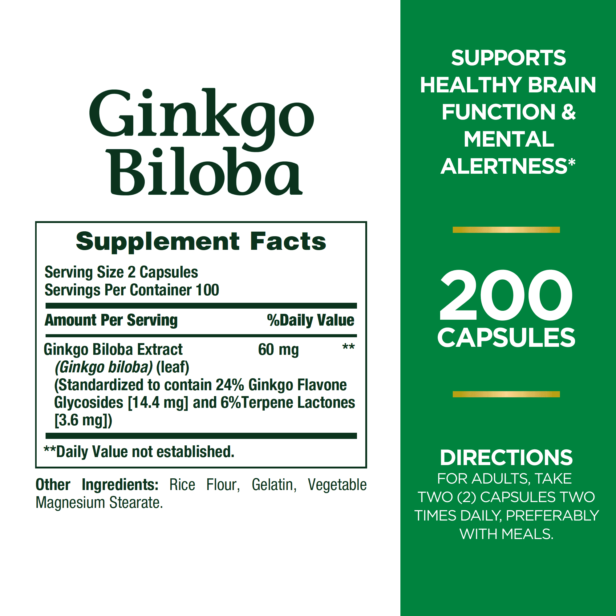 Ginkgo Biloba 60 mg - 200 Capsules