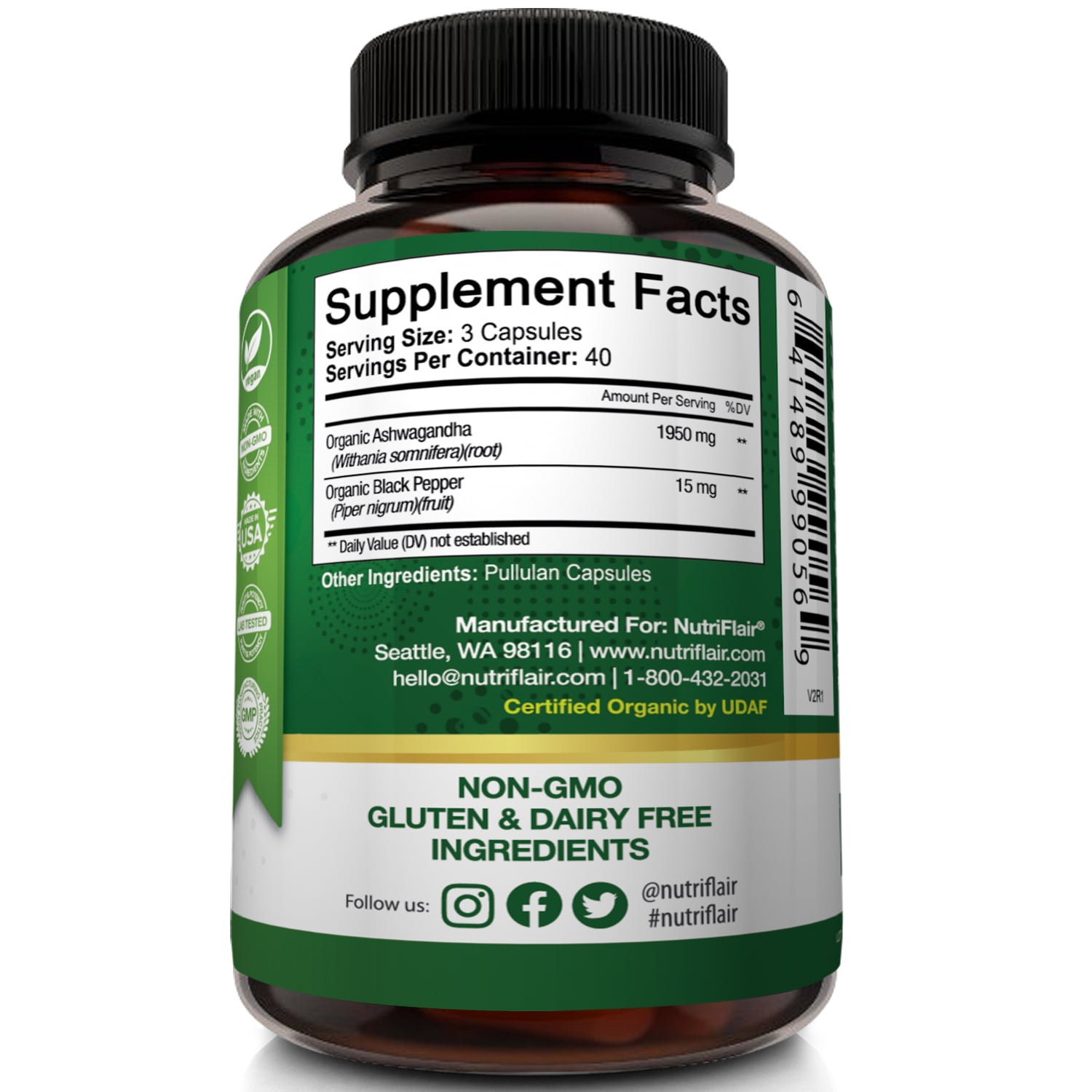 Organic Ashwagandha Capsules for Stress Relief 120ct