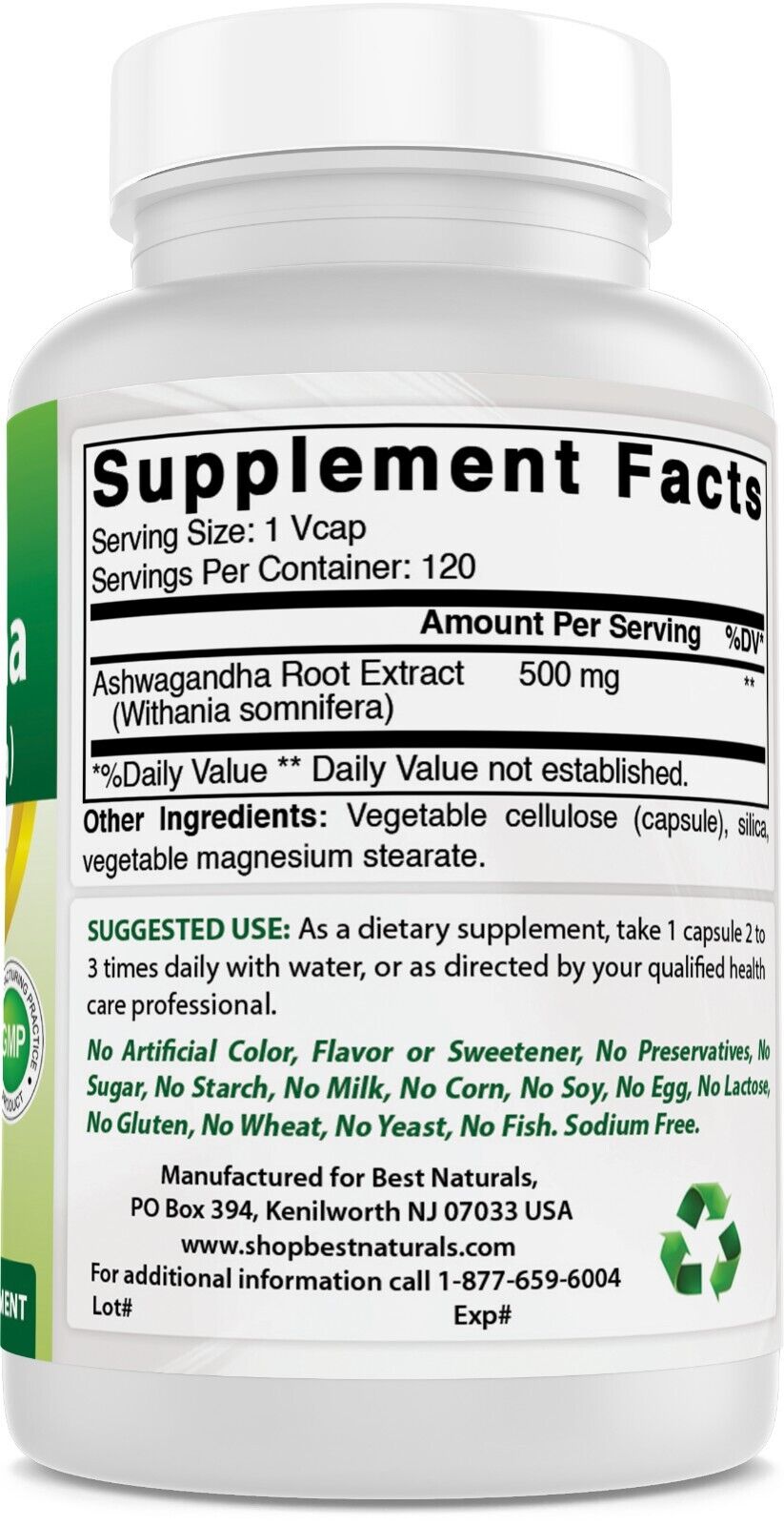 Best Naturals Ashwagandha 500 mg, 120 Capsules
