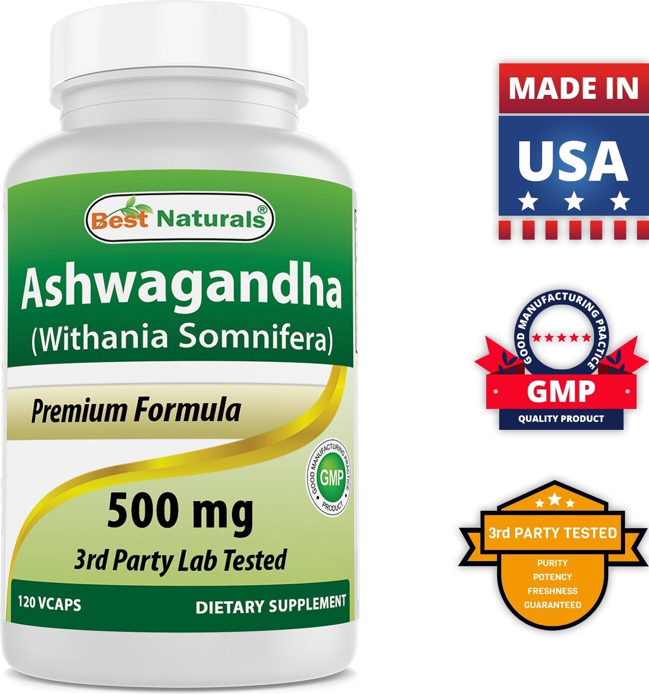 Best Naturals Ashwagandha 500 mg, 120 Capsules