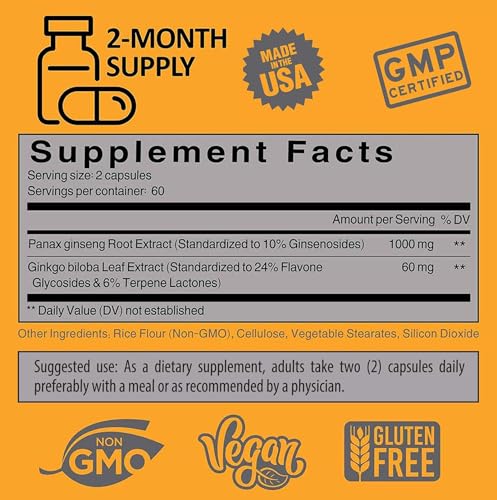 Korean Red Panax Ginseng with Ginkgo Biloba Capsules