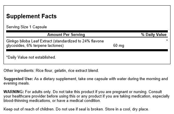 Swanson Ginkgo Biloba Extract 60 mg Capsules