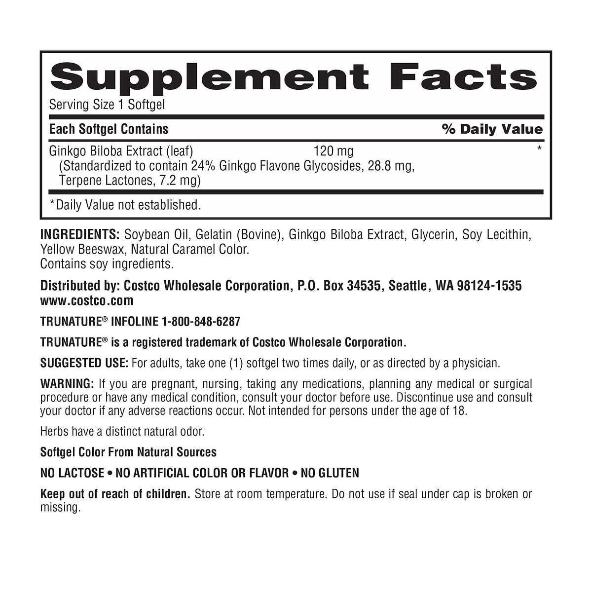 Trunature Ginkgo Biloba 340 Softgels 120mg