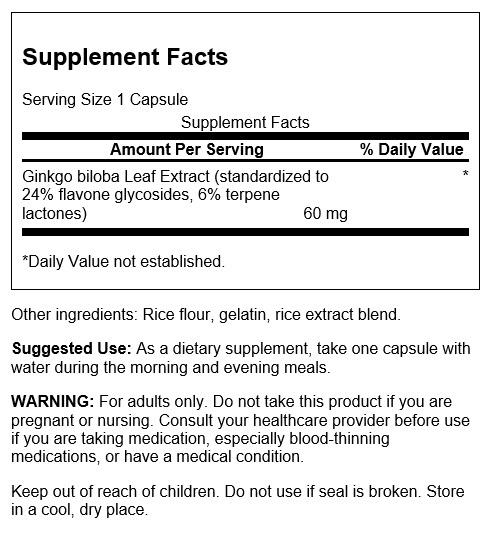 Swanson Ginkgo Biloba Extract 60 mg 120 Capsules