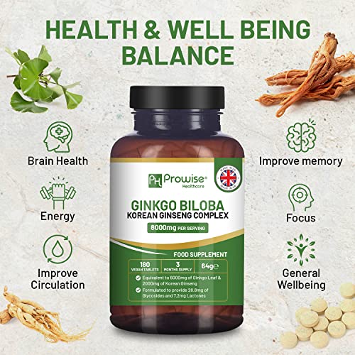 Ginkgo Biloba & Korean Ginseng Vegan Tablets 8000mg