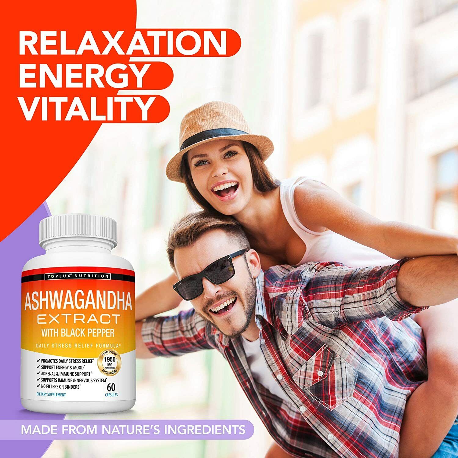 Organic Ashwagandha Capsules 1950 MG with Black Pepper
