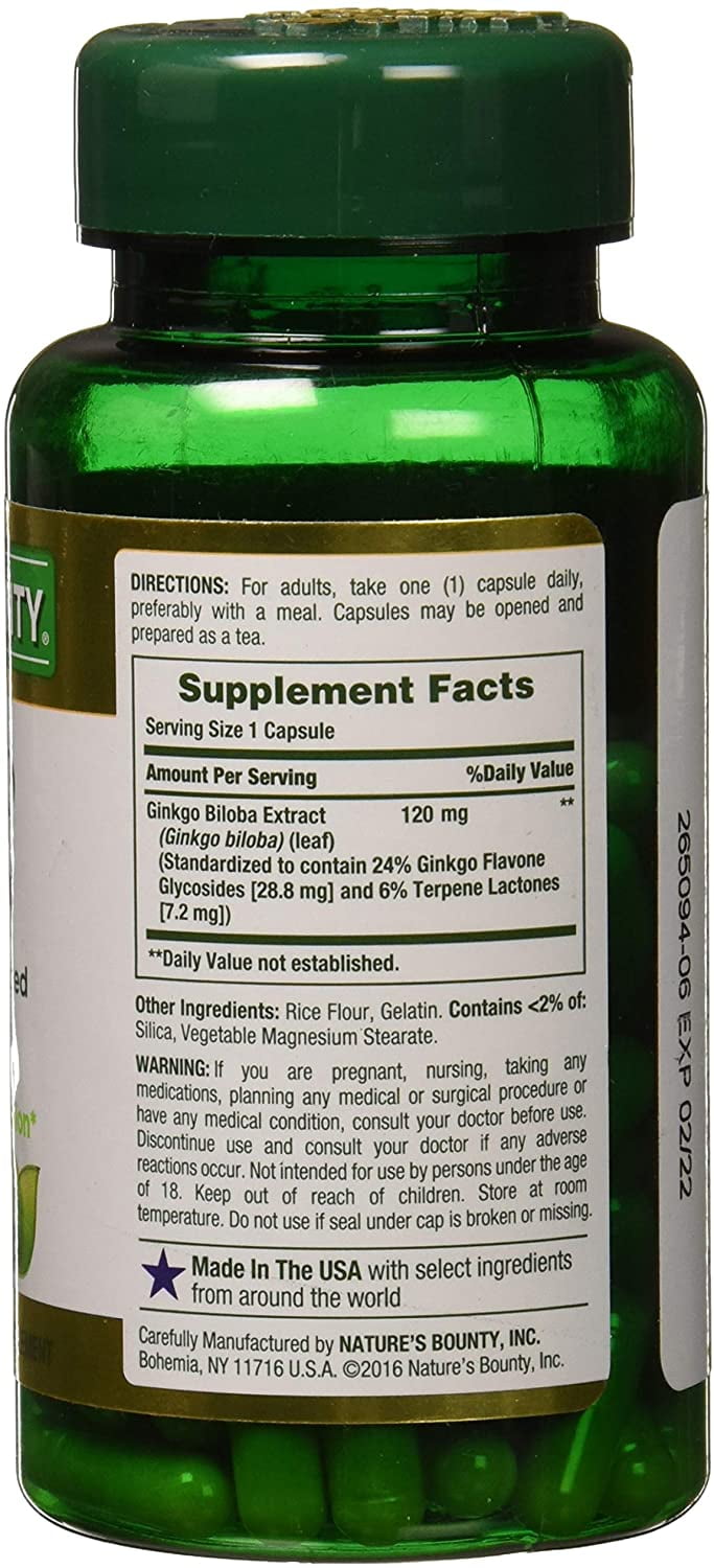 Nature's Bounty Ginkgo Biloba 120 mg, 100 Capsules