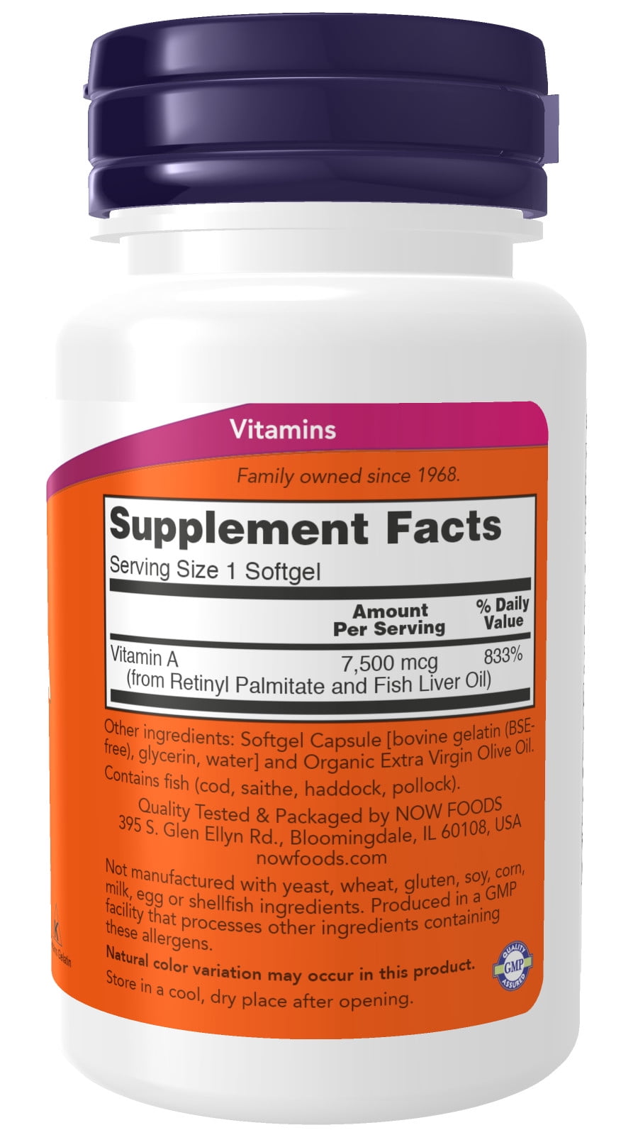 NOW Vitamin A 25,000 IU, 100 Softgels