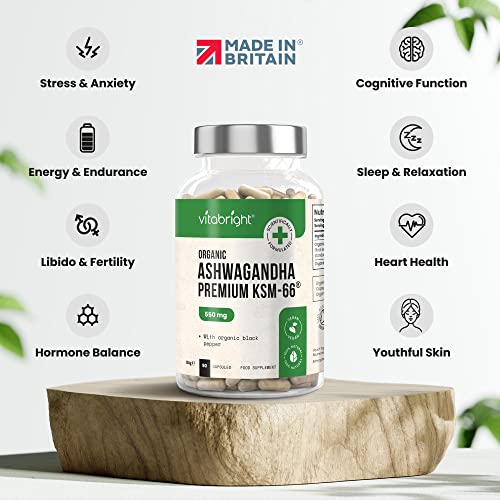 Organic Ashwagandha KSM-66 Vegan Capsules 550mg