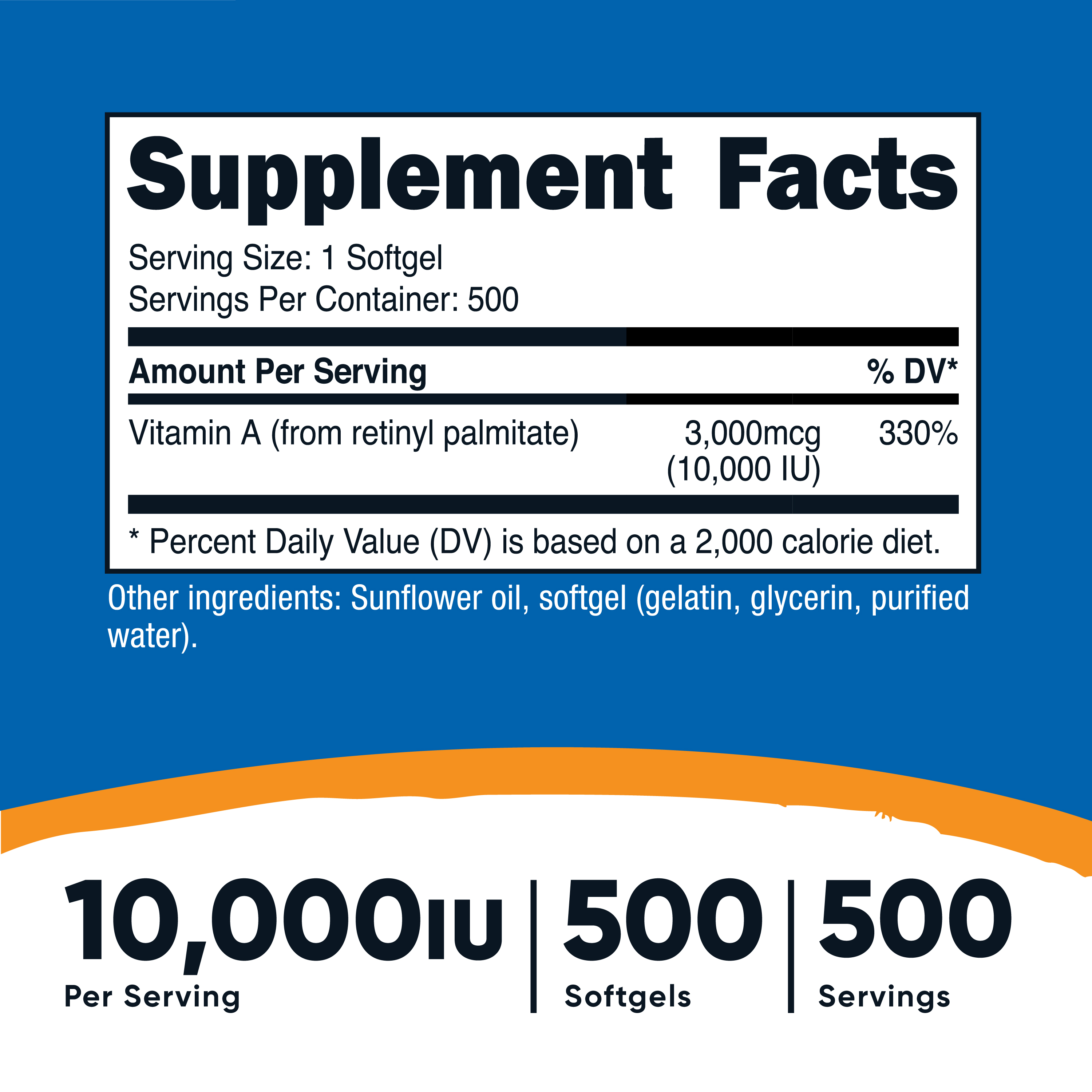 Vitamin A 10,000 IU Softgel Capsules, 500 Count