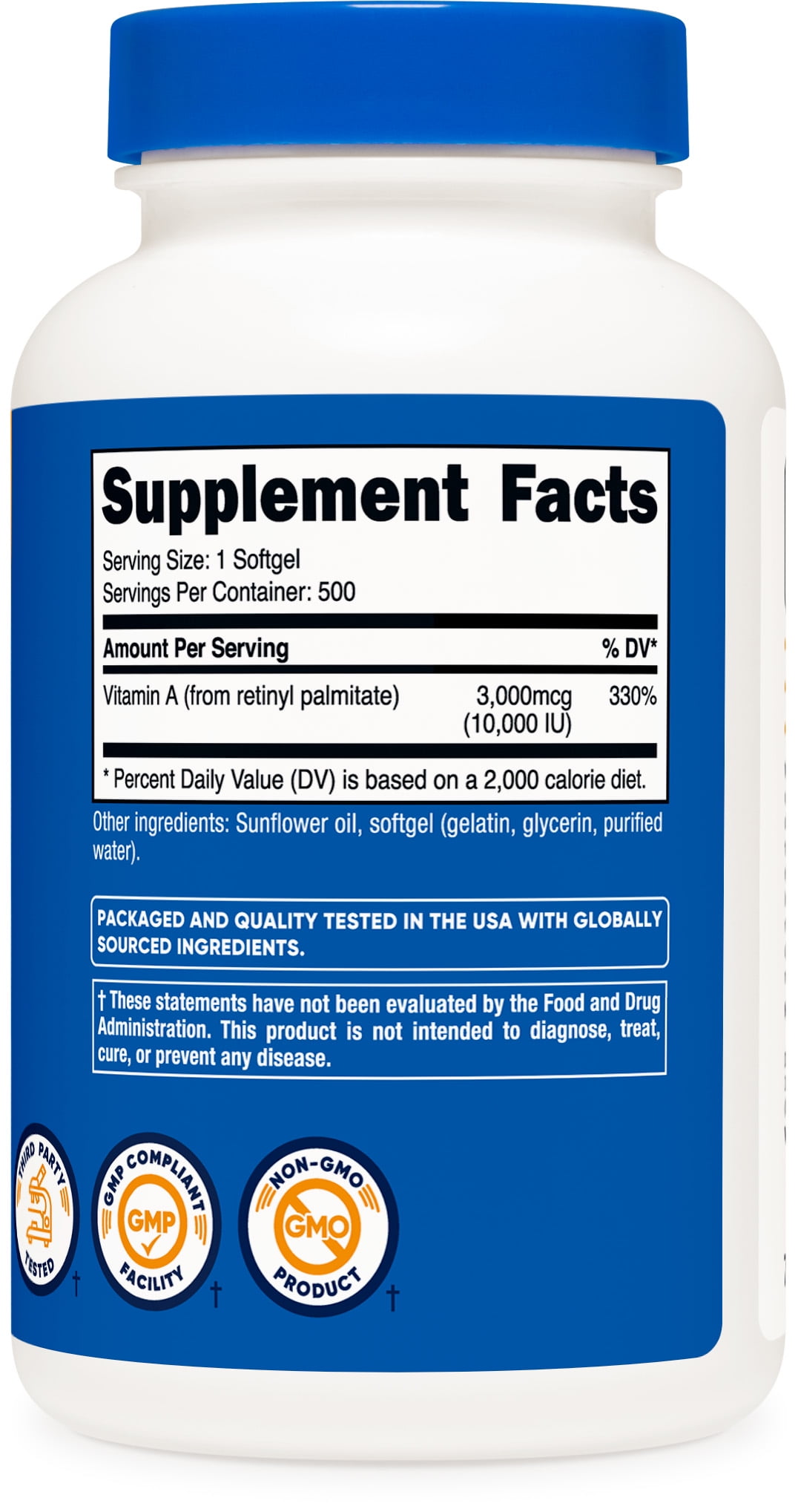 Vitamin A 10,000 IU Softgel Capsules, 500 Count
