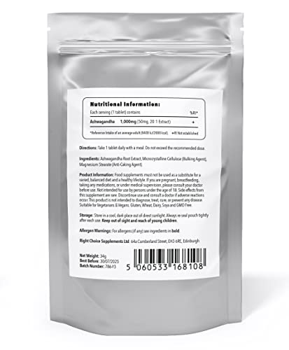 Ashwagandha 1000mg High Strength Vegan Tablets