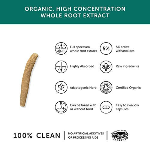 Organic Whole Herb Ashwagandha Capsules, 30 Count