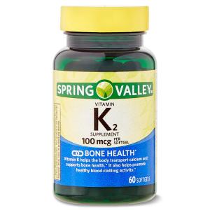 Spring Valley Vitamin K2 Soft Gel Capsules, 100 Mcg