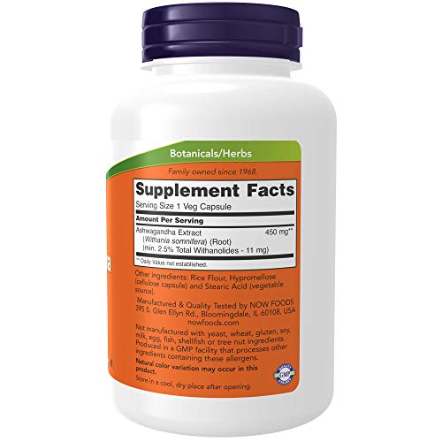 NOW Ashwagandha 450 mg, 180 Veg Capsules