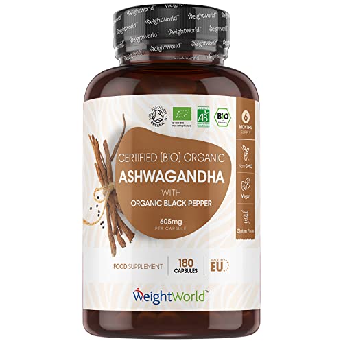 Organic Ashwagandha Capsules with Black Pepper – 180 Count