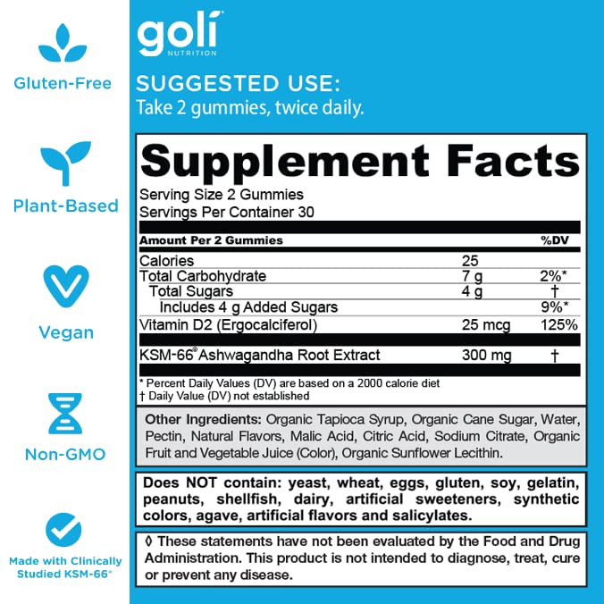 Goli Ashwagandha & Vitamin D Gummies - 60 Count