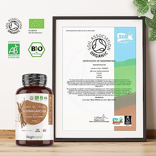 Organic Ashwagandha Capsules with Black Pepper – 180 Count