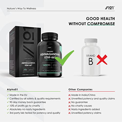 Organic Ashwagandha KSM-66® 1650mg Capsules 90 Count