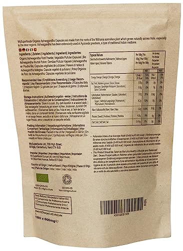 Organic Ashwagandha Capsules for Stress Relief - 180 Count