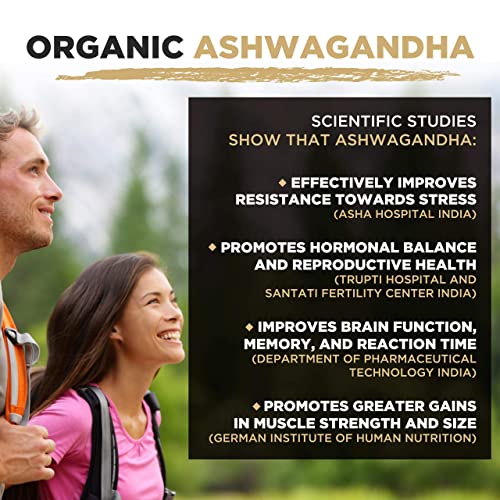 Organic Ashwagandha Capsules for Stress Relief - 180 Count