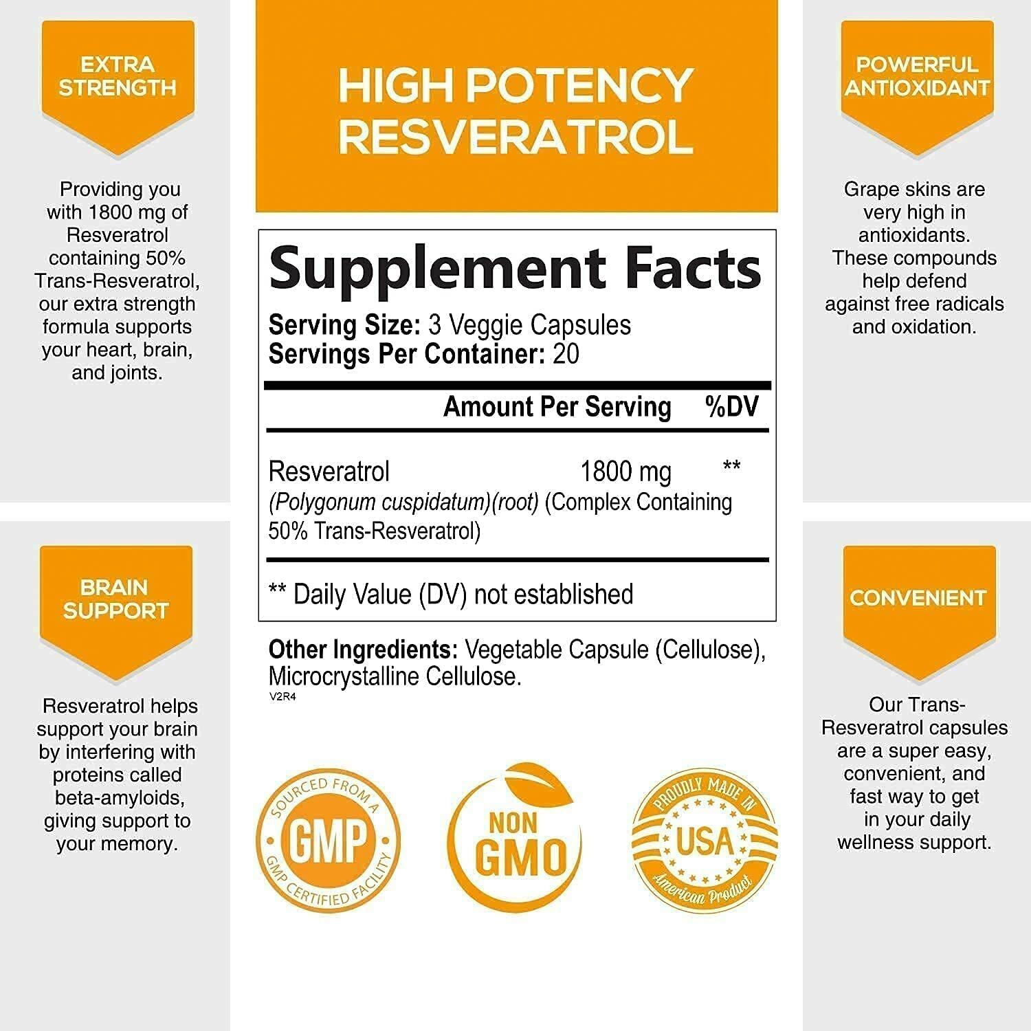 Nature's Nutrition Resveratrol 1800mg Antioxidant Supplement