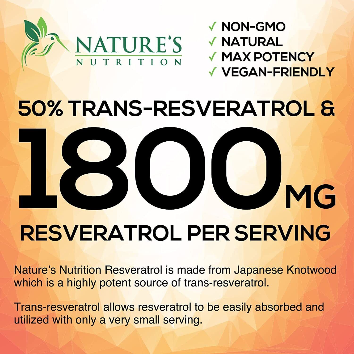 Nature's Nutrition Resveratrol 1800mg Antioxidant Supplement