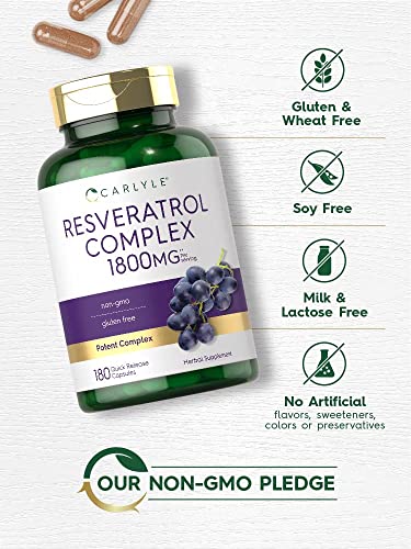 Carlyle Resveratrol 1800mg Supplement, 180 Capsules