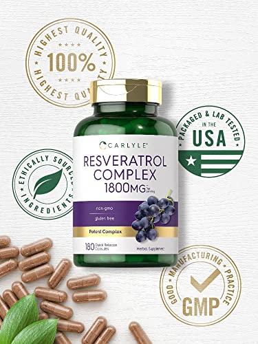 Carlyle Resveratrol 1800mg Supplement, 180 Capsules