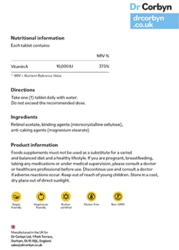 Dr Corbyn Super Strength Vitamin A - 180 Tablets