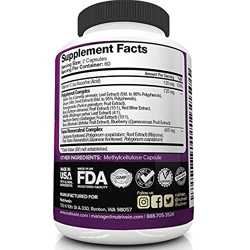 Nutrivein Resveratrol 1450mg - Antioxidant Supplement 120 Capsules