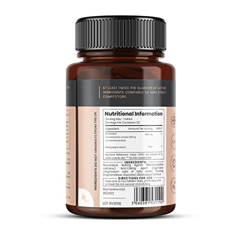 PureClinica 1000mg Resveratrol Tablets with Black Pepper