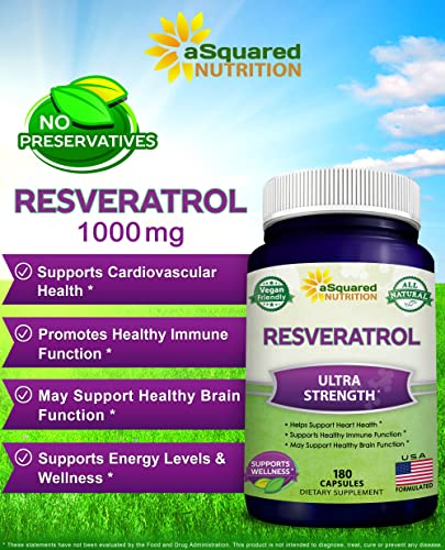 Natural Resveratrol 1000mg Max Strength Antioxidant Capsules