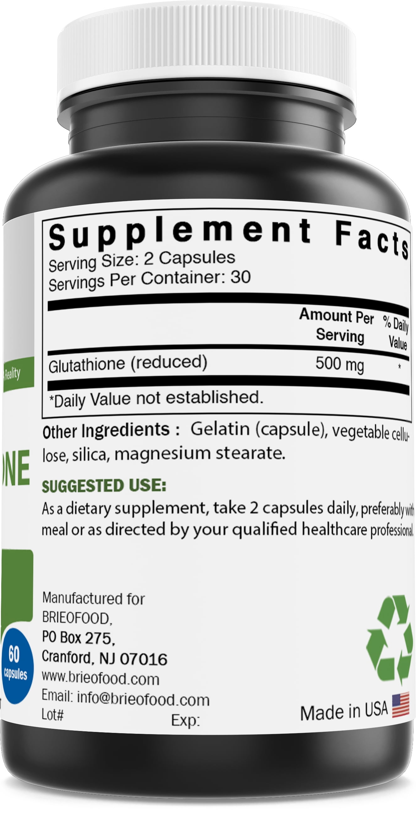 Brieofood Reduced Glutathione 500mg - 60 Capsules