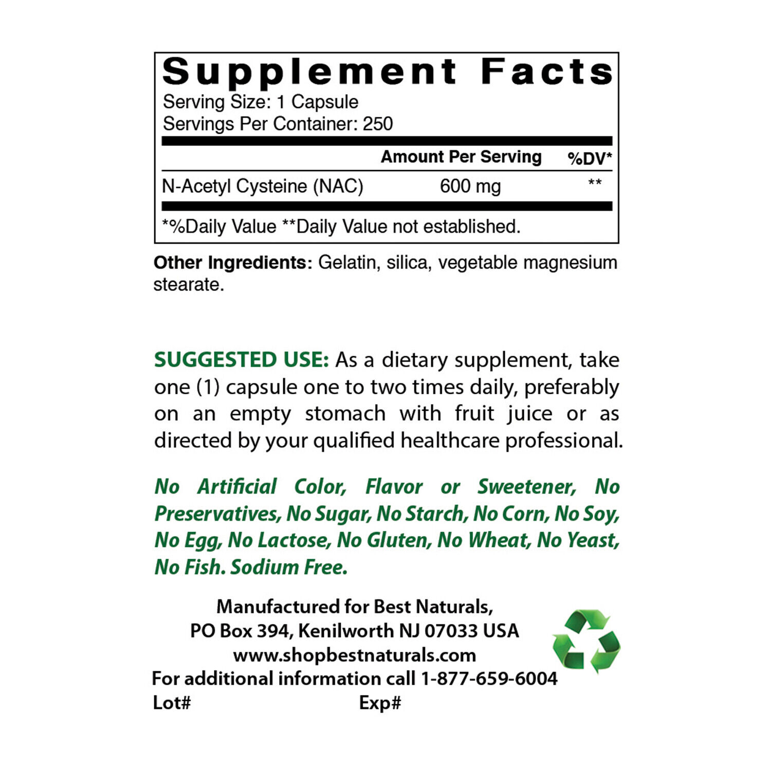 NAC 600 mg - 250 Capsules by Best Naturals