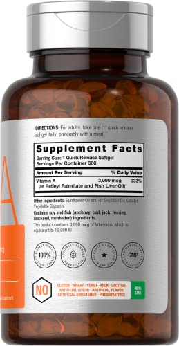 Horbaach Vitamin A 10,000 IU Softgels, 300 Count