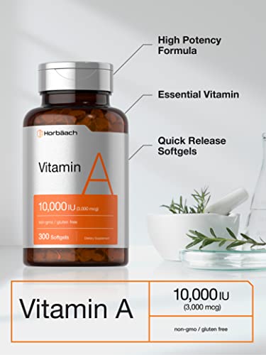 Horbaach Vitamin A 10,000 IU Softgels, 300 Count