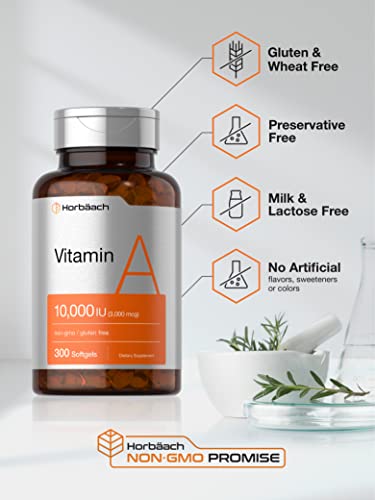 Horbaach Vitamin A 10,000 IU Softgels, 300 Count