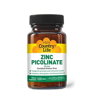 Country Life Zinc Picolinate 25mg, 100 Vegan Capsules