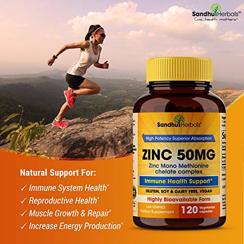 50mg Zinc Supplement for Immune Support - 120 Capsules