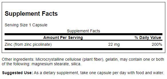 Swanson Zinc Picolinate 22mg, 60 Capsules