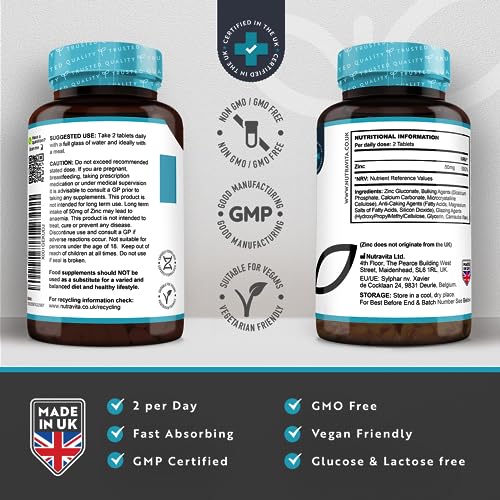 High Strength Zinc Tablets 50mg - 365 Vegan