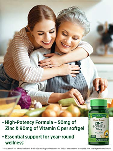 Zinc and Vitamin C Supplement | 50mg | 120 Softgels