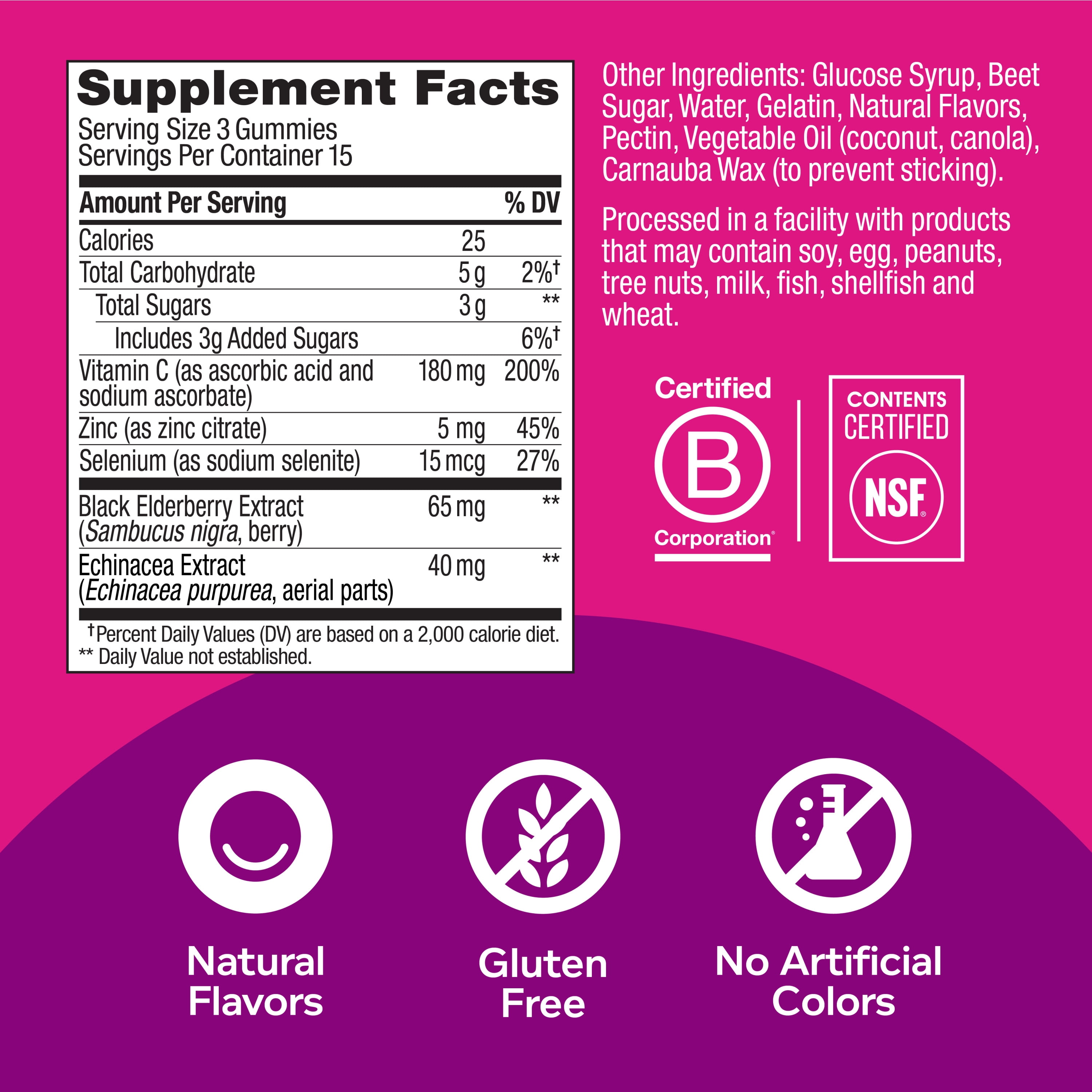 Berry Flavor Immunity Gummies with Elderberry, 45 Count