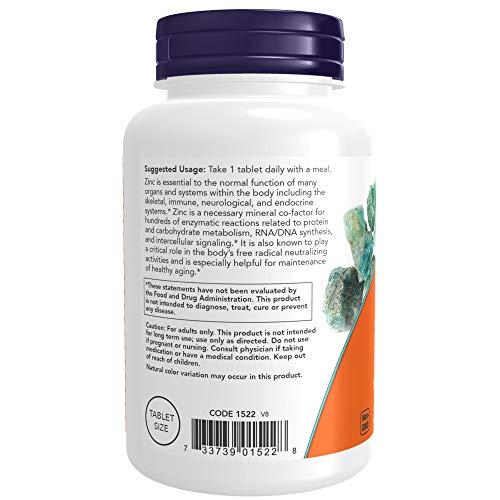 NOW Supplements Zinc 50 mg, 250 Tablets