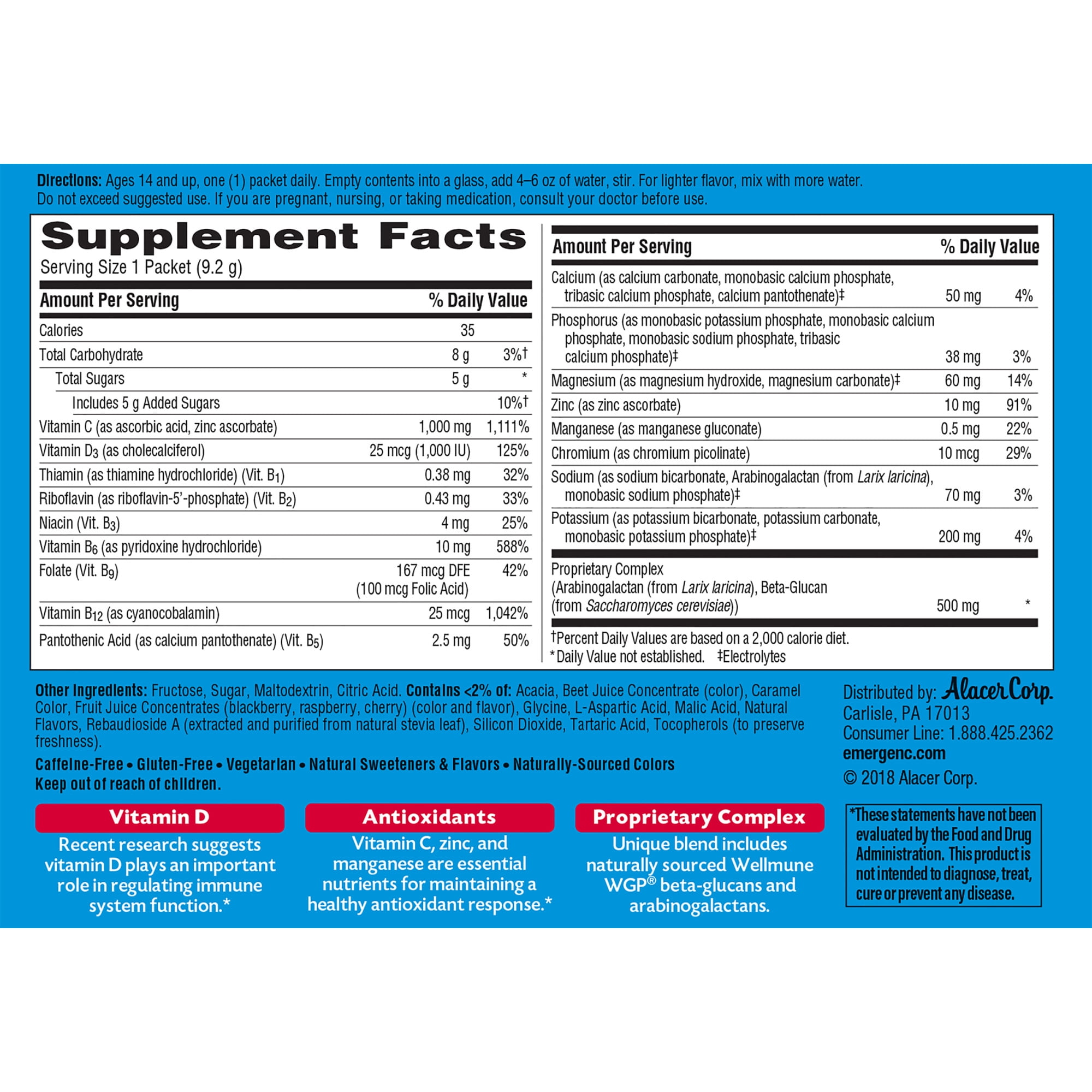 Emergen-C Immune Plus Raspberry Drink Mix
